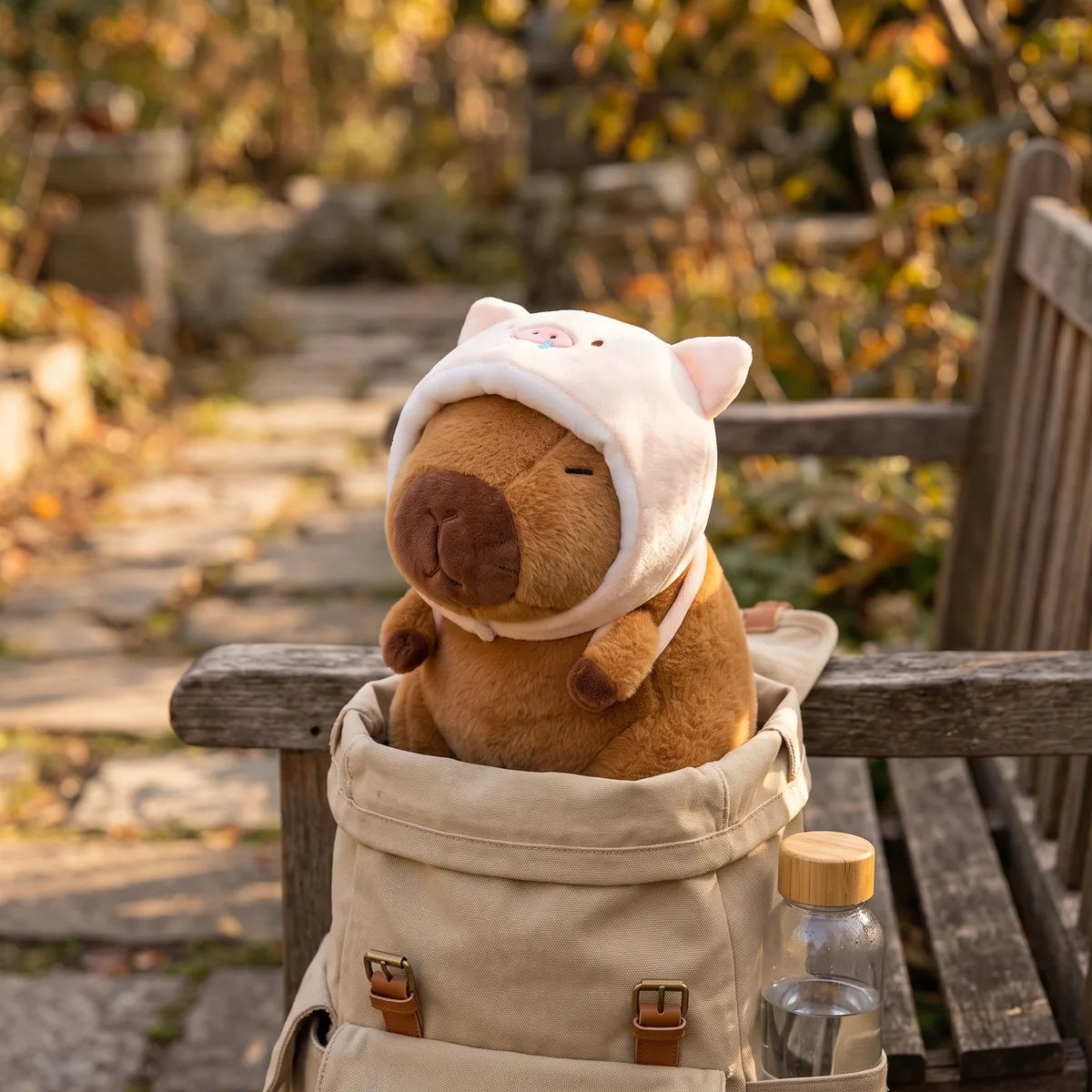 Piggy capybara plush placed in a bright home setting
